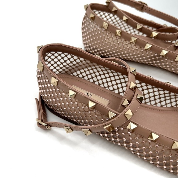 VALENTINO GARAVANI Rockstud Crystal Net Ankle-Strap Ballerina Flats new 39.5 - Picture 12 of 14